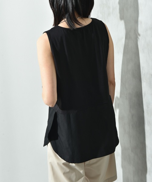 INTERPLANET(インタープラネット)の「フライス裾シャツドッキングタンク(Tシャツ/カットソー・レディース・ホワイト系その他/ブラック/オフホワイト・FREE)」の5枚目の写真