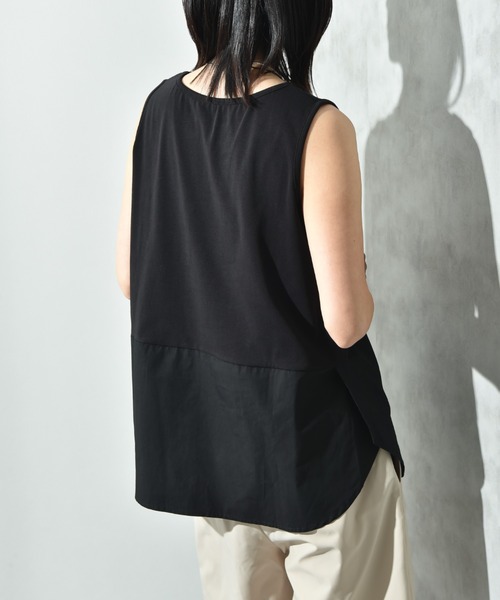 INTERPLANET(インタープラネット)の「フライス裾シャツドッキングタンク(Tシャツ/カットソー・レディース・ホワイト系その他/ブラック/オフホワイト・FREE)」の6枚目の写真