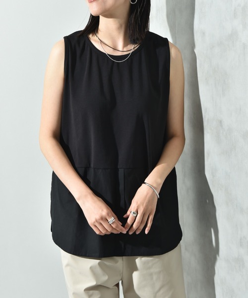 INTERPLANET(インタープラネット)の「フライス裾シャツドッキングタンク(Tシャツ/カットソー・レディース・ホワイト系その他/ブラック/オフホワイト・FREE)」の8枚目の写真