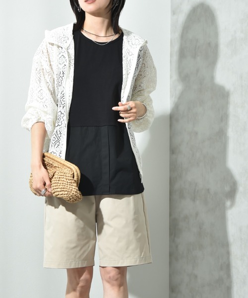 INTERPLANET(インタープラネット)の「フライス裾シャツドッキングタンク(Tシャツ/カットソー・レディース・ホワイト系その他/ブラック/オフホワイト・FREE)」の10枚目の写真