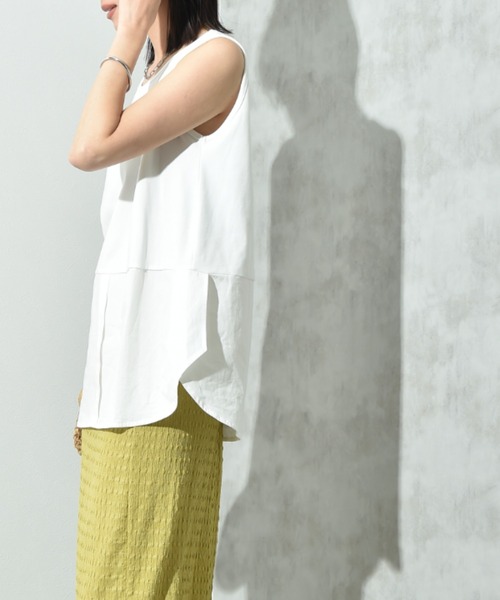 INTERPLANET(インタープラネット)の「フライス裾シャツドッキングタンク(Tシャツ/カットソー・レディース・ホワイト系その他/ブラック/オフホワイト・FREE)」の14枚目の写真