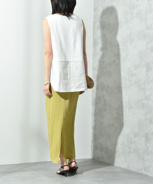 INTERPLANET(インタープラネット)の「フライス裾シャツドッキングタンク(Tシャツ/カットソー・レディース・ホワイト系その他/ブラック/オフホワイト・FREE)」の13枚目の写真