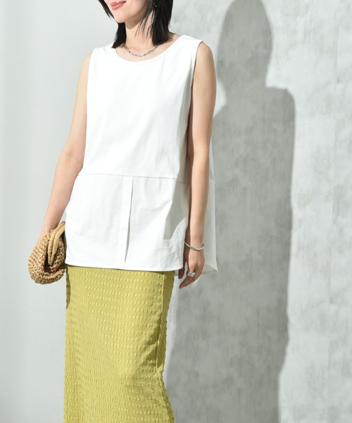 INTERPLANET(インタープラネット)の「フライス裾シャツドッキングタンク(Tシャツ/カットソー・レディース・ホワイト系その他/ブラック/オフホワイト・FREE)」の12枚目の写真