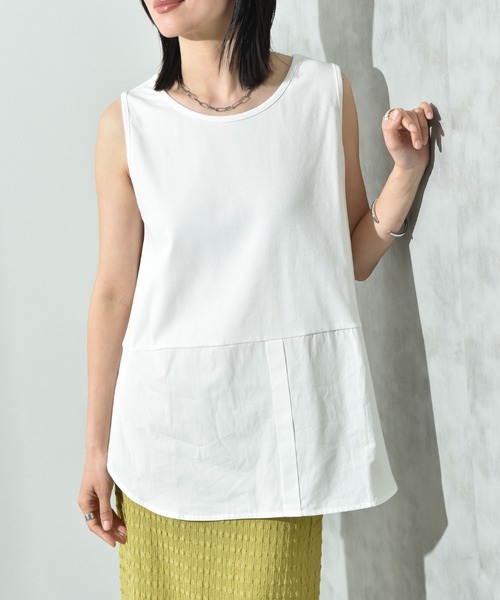 INTERPLANET(インタープラネット)の「フライス裾シャツドッキングタンク(Tシャツ/カットソー・レディース・ホワイト系その他/ブラック/オフホワイト・FREE)」の16枚目の写真
