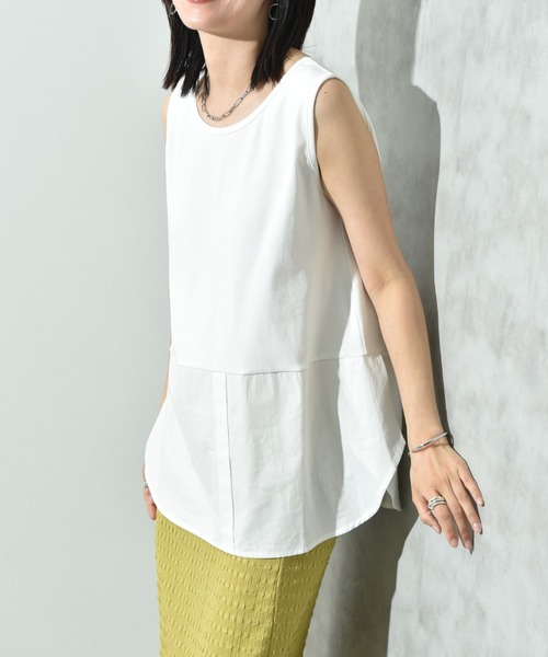 INTERPLANET(インタープラネット)の「フライス裾シャツドッキングタンク(Tシャツ/カットソー・レディース・ホワイト系その他/ブラック/オフホワイト・FREE)」の17枚目の写真