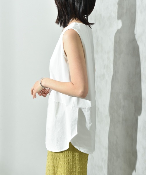 INTERPLANET(インタープラネット)の「フライス裾シャツドッキングタンク(Tシャツ/カットソー・レディース・ホワイト系その他/ブラック/オフホワイト・FREE)」の18枚目の写真