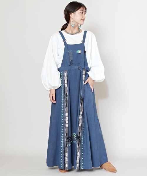 チャイハネ(チャイハネ)の「【チャイハネ】チャパンナ刺繍ジャンパースカート(ジャンパースカート・レディース・グリーン/ホワイト/ブルー・FREE)」の3枚目の写真