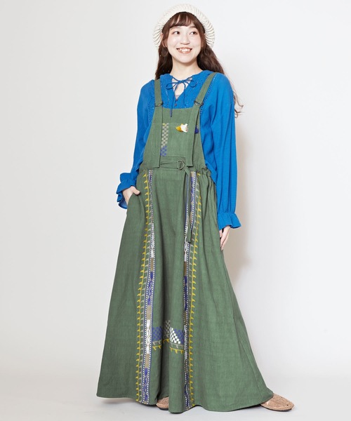チャイハネ(チャイハネ)の「【チャイハネ】チャパンナ刺繍ジャンパースカート(ジャンパースカート・レディース・グリーン/ホワイト/ブルー・FREE)」の4枚目の写真