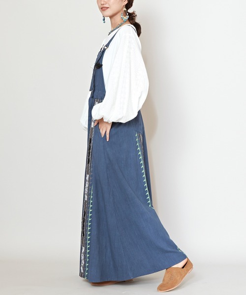 チャイハネ(チャイハネ)の「【チャイハネ】チャパンナ刺繍ジャンパースカート(ジャンパースカート・レディース・グリーン/ホワイト/ブルー・FREE)」の7枚目の写真