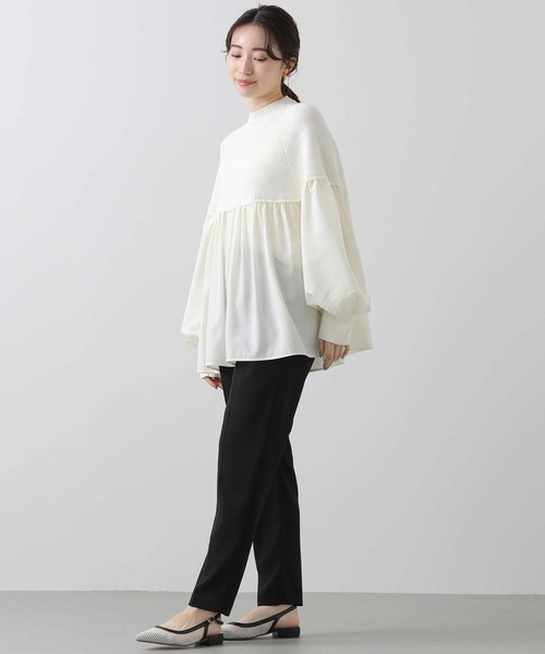 Gready Brilliant（グレディブリリアン）の「ラウンドニット切替チュニック（ニット/セーター・レディース・サックスブルー/オフホワイト・M）」の5枚目の写真