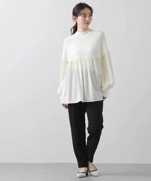 Gready Brilliant（グレディブリリアン）の「ラウンドニット切替チュニック（ニット/セーター・レディース・サックスブルー/オフホワイト・M）」の7枚目の写真