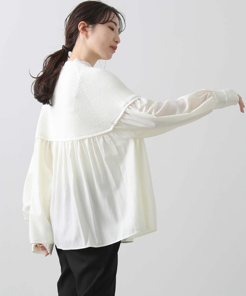 Gready Brilliant（グレディブリリアン）の「ラウンドニット切替チュニック（ニット/セーター・レディース・サックスブルー/オフホワイト・M）」の9枚目の写真