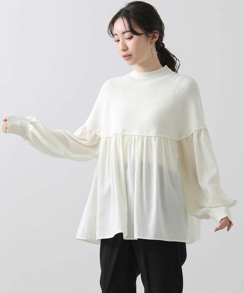 Gready Brilliant（グレディブリリアン）の「ラウンドニット切替チュニック（ニット/セーター・レディース・サックスブルー/オフホワイト・M）」の11枚目の写真