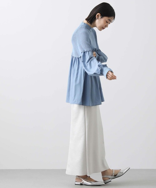 Gready Brilliant（グレディブリリアン）の「ラウンドニット切替チュニック（ニット/セーター・レディース・サックスブルー/オフホワイト・M）」の13枚目の写真