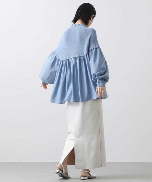 Gready Brilliant（グレディブリリアン）の「ラウンドニット切替チュニック（ニット/セーター・レディース・サックスブルー/オフホワイト・M）」の14枚目の写真