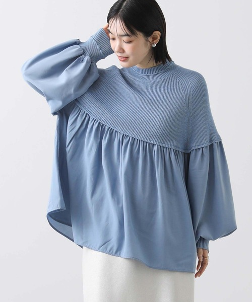 Gready Brilliant（グレディブリリアン）の「ラウンドニット切替チュニック（ニット/セーター・レディース・サックスブルー/オフホワイト・M）」の16枚目の写真