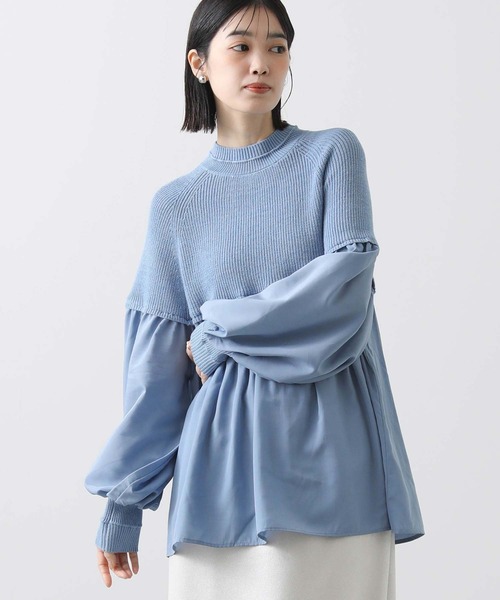 Gready Brilliant（グレディブリリアン）の「ラウンドニット切替チュニック（ニット/セーター・レディース・サックスブルー/オフホワイト・M）」の19枚目の写真
