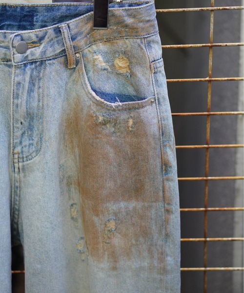 Chikashitsu +(チカシツプラス)の「【Chikashitsu +】bloody wash damage denim pants / 【チカシツプラス】ウォッシングダメージデニムパンツ(デニムパンツ・メンズ・ブルー・S/M)」の5枚目の写真