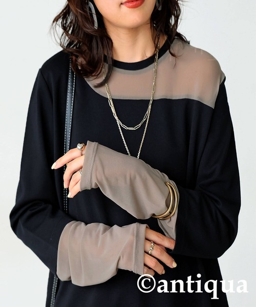 antiqua(アンティカ)の「シアー切り替え 長袖 ロンT(Tシャツ/カットソー・レディース・ブラック/ネイビー/ホワイト/ダークグレー/イエロー/オレンジ/ホワイト系その他/ライトグレー/ブルーグリーン/ブラック系その他/ブルー・P/R)」の5枚目の写真