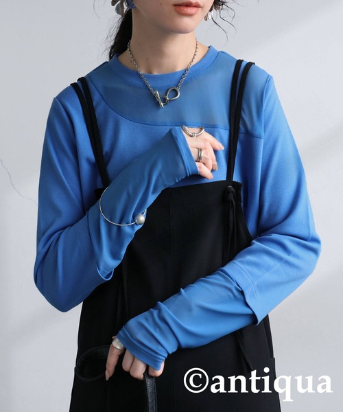 antiqua(アンティカ)の「シアー切り替え 長袖 ロンT(Tシャツ/カットソー・レディース・ブラック/ネイビー/ホワイト/ダークグレー/イエロー/オレンジ/ホワイト系その他/ライトグレー/ブルーグリーン/ブラック系その他/ブルー・P/R)」の8枚目の写真