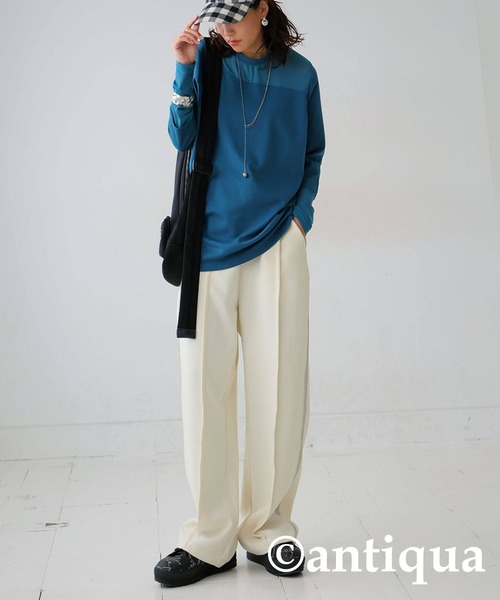 antiqua(アンティカ)の「シアー切り替え 長袖 ロンT(Tシャツ/カットソー・レディース・ブラック/ネイビー/ホワイト/ダークグレー/イエロー/オレンジ/ホワイト系その他/ライトグレー/ブルーグリーン/ブラック系その他/ブルー・P/R)」の20枚目の写真