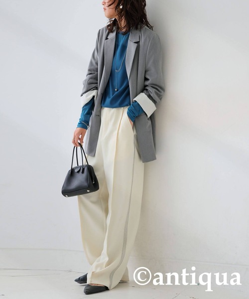 antiqua(アンティカ)の「シアー切り替え 長袖 ロンT(Tシャツ/カットソー・レディース・ブラック/ネイビー/ホワイト/ダークグレー/イエロー/オレンジ/ホワイト系その他/ライトグレー/ブルーグリーン/ブラック系その他/ブルー・P/R)」の22枚目の写真