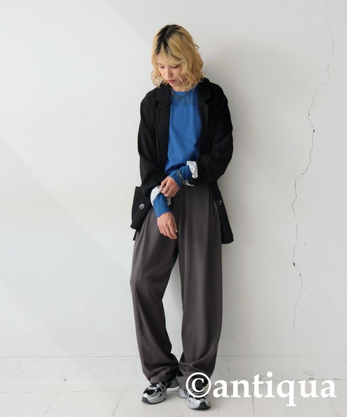 antiqua(アンティカ)の「シアー切り替え 長袖 ロンT(Tシャツ/カットソー・レディース・ブラック/ネイビー/ホワイト/ダークグレー/イエロー/オレンジ/ホワイト系その他/ライトグレー/ブルーグリーン/ブラック系その他/ブルー・P/R)」の18枚目の写真