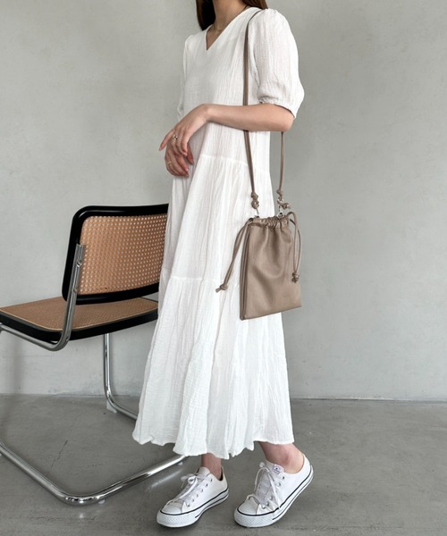 セール】パフスリーブティアードロングワンピース（ワンピース