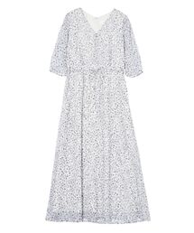 ラグナムーン 花柄 ロングワンピース S グレー グリーン 総柄 フレア 春夏 ラグナムーン 花柄 ロングワンピース S グレー グリーン 総柄