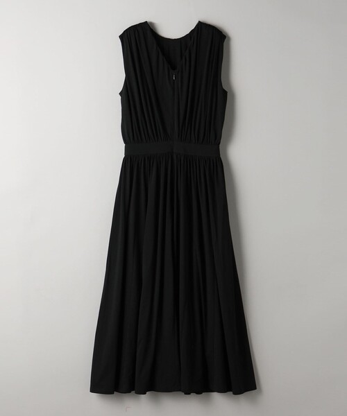 コットンナイロン ギャザーフレア マキシワンピース 