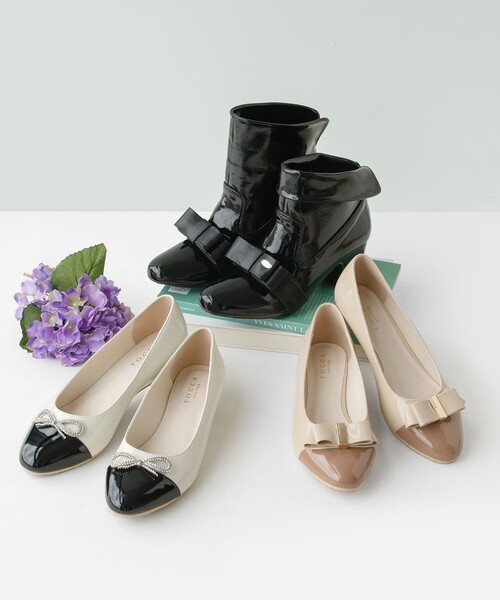 トッカ　TOCCA　晴雨兼用パンプス　リボン　白　黒　37　23.5　24 晴雨兼用・抗菌消臭・防水】FRENCH RIBBON RAINPUMPS レイン