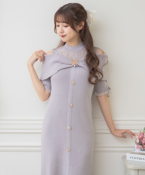 肩開きツイストリボンニットワンピース（ワンピース）｜couture