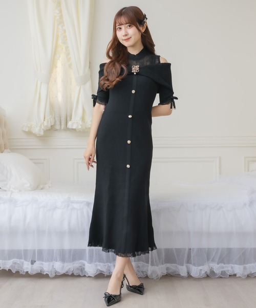 セール】肩開きツイストリボンニットワンピース（ワンピース