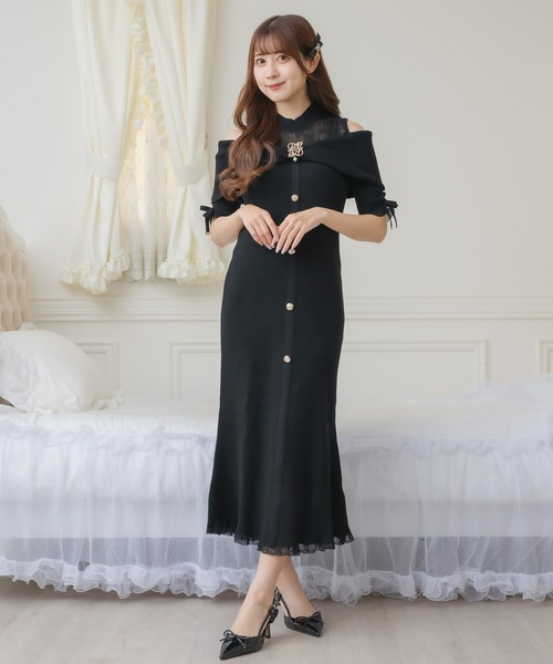 完売　アニュアンス　ショルダーリボンワンピース haru様専用【GRL】花柄ショルダーリボンフレアワンピース[tg724
