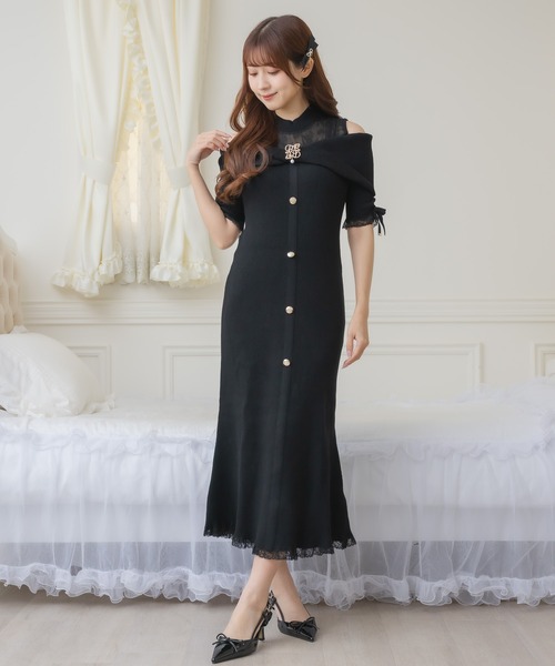 couture BY ROJITA(クチュールバイロジータ)の「肩開きツイストリボンニットワンピース(ワンピース・レディース・ブラック/パープル/アイボリー・FREE)」の8枚目の写真
