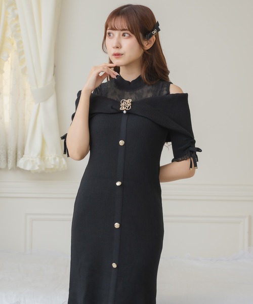 肩開きツイストリボンニットワンピース | Rlab store