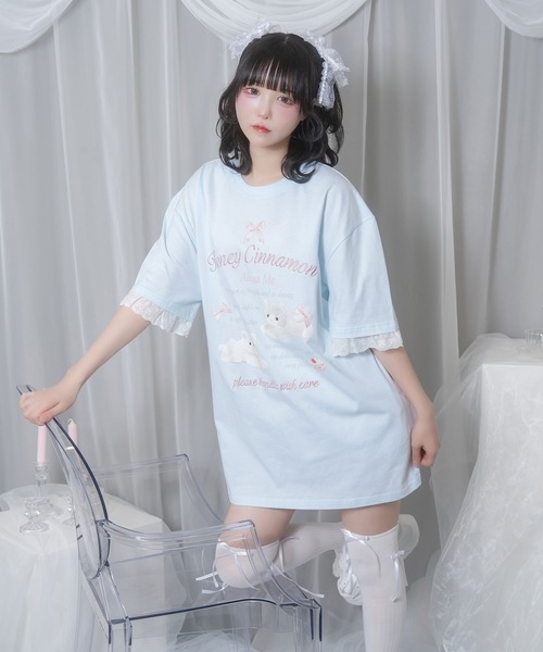 tシャツ cake cat フリルTシャツ レディース cake cat フリルTシャツ（Tシャツ/カットソー）｜Honey Cinnamon