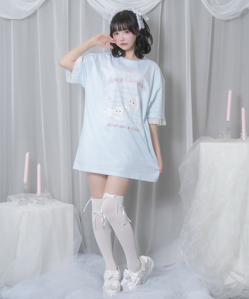 tシャツ cake cat フリルTシャツ レディース cake cat フリルTシャツ（Tシャツ/カットソー）｜Honey Cinnamon