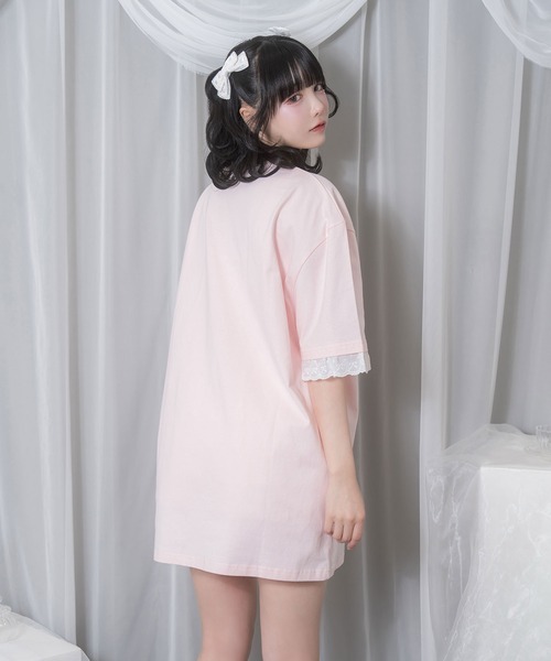 Honey Cinnamon(ハニーシナモン)の「cake cat フリルTシャツ(Tシャツ/カットソー・レディース・サックスブルー/ピンク・FREE)」の7枚目の写真