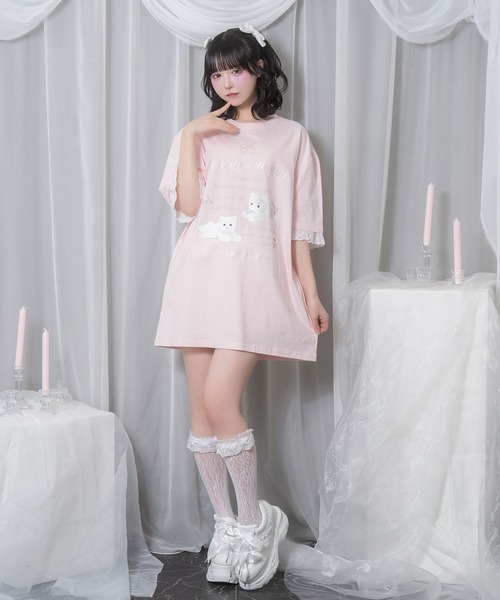 Honey Cinnamon(ハニーシナモン)の「cake cat フリルTシャツ(Tシャツ/カットソー・レディース・サックスブルー/ピンク・FREE)」の8枚目の写真
