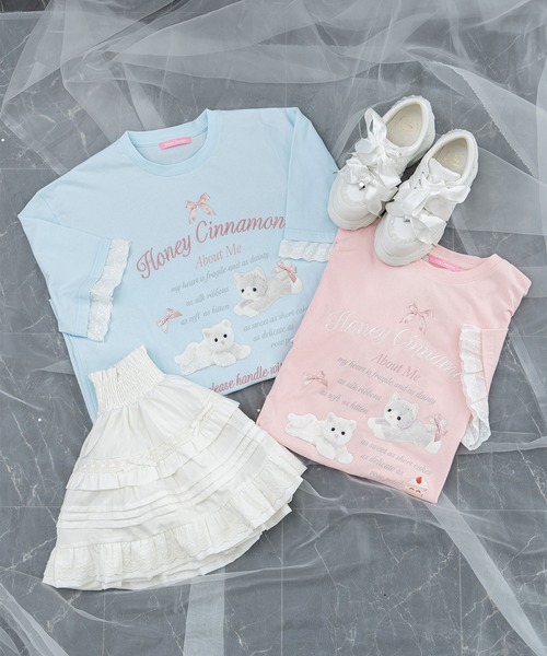 tシャツ cake cat フリルTシャツ レディース cake cat フリルTシャツ – BUNNY APARTMENT