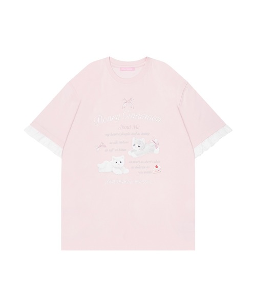 tシャツ cake cat フリルTシャツ レディース cake cat フリルTシャツ（Tシャツ/カットソー）｜Honey Cinnamon