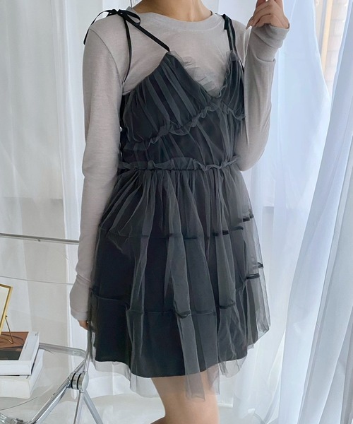 merrylatte（メリーラテ）の「シアーリボンミニワンピース（ワンピース・レディース・ブラック・MEDIUM）」の2枚目の写真