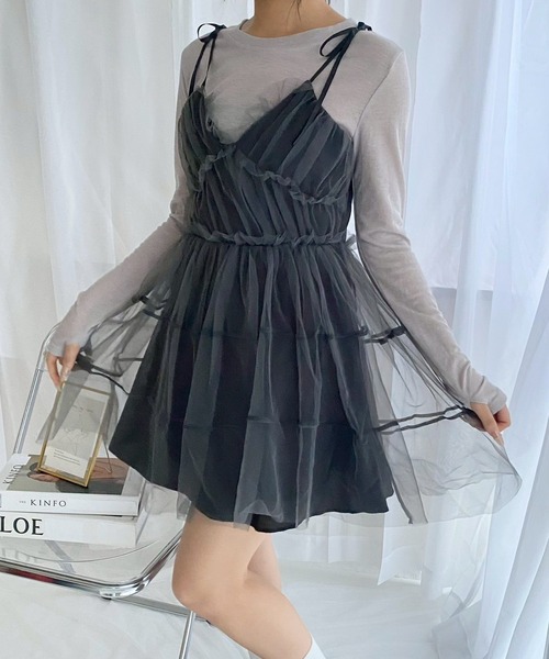 merrylatte（メリーラテ）の「シアーリボンミニワンピース（ワンピース・レディース・ブラック・MEDIUM）」の3枚目の写真