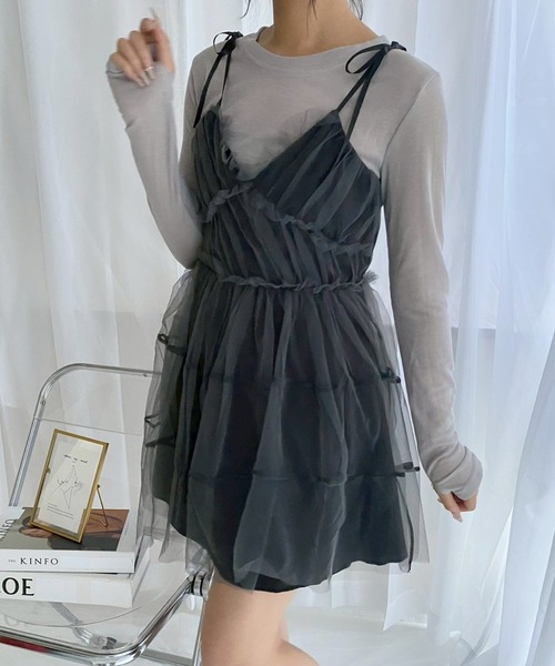 merrylatte（メリーラテ）の「シアーリボンミニワンピース（ワンピース・レディース・ブラック・MEDIUM）」の4枚目の写真