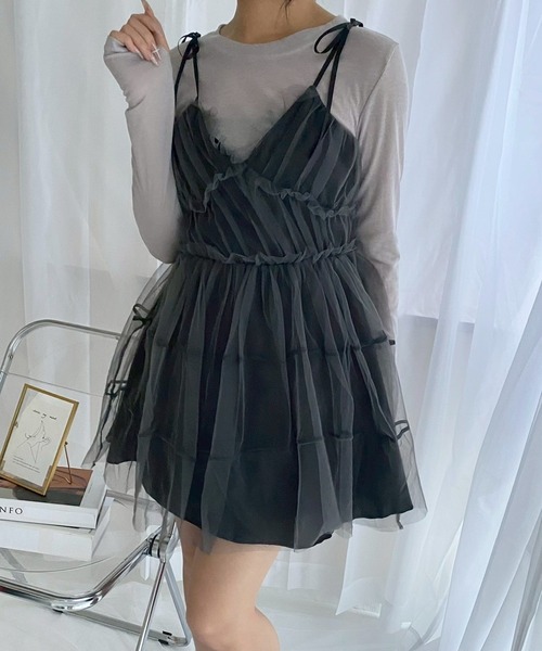 merrylatte（メリーラテ）の「シアーリボンミニワンピース（ワンピース・レディース・ブラック・MEDIUM）」の5枚目の写真