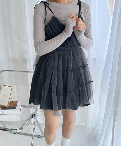 merrylatte（メリーラテ）の「シアーリボンミニワンピース（ワンピース・レディース・ブラック・MEDIUM）」の6枚目の写真