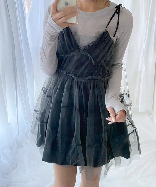 merrylatte（メリーラテ）の「シアーリボンミニワンピース（ワンピース・レディース・ブラック・MEDIUM）」の7枚目の写真