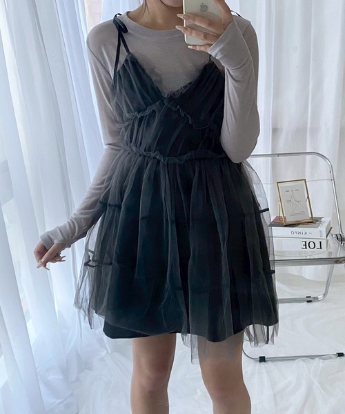 merrylatte（メリーラテ）の「シアーリボンミニワンピース（ワンピース・レディース・ブラック・MEDIUM）」の8枚目の写真