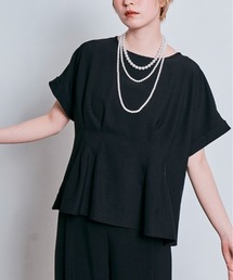 【W:Huku / メランジツイル】接触冷感 ぺプラム ブラウス / 半袖 フレンチスリーブ ハーフスリーブ 袖なし